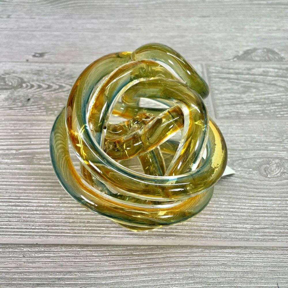 Blown Glass Twisted Infinity Knot Hazel Amber Art Sculpture Sphere Murano NEW